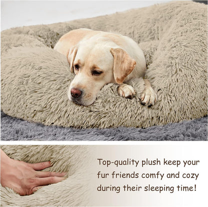 Washable round Bed for Large Dogs, Donut-Shaped Calming Cuddler for Medium Dogs, Comfy