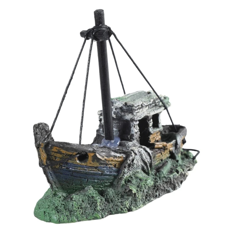 Aquarium Sunken Ship Decoration Resin Fishtank Ornaments Hideout for Hermit 12.5*6*10Cm Mini Retro Boat Statues