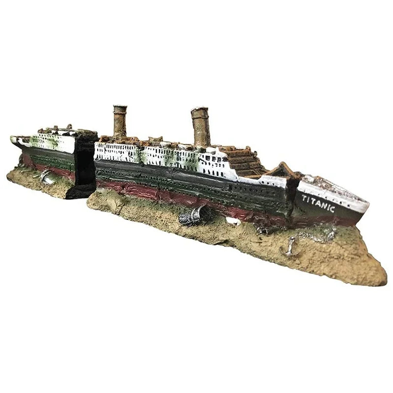 Aquarium Titanic Shipwreck Decorations,Resin Material Ship Decorations,Fish Tank Sunken Ship Ornament Aquarium Environment