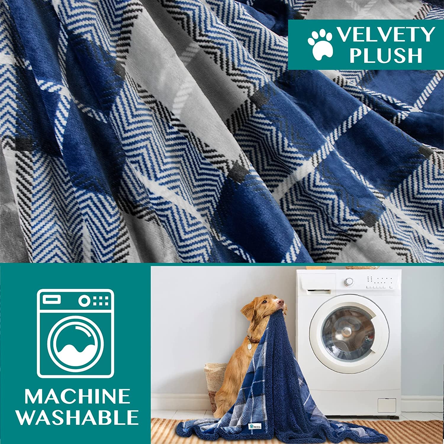 Dog Blanket for Bed, XL Pet Blanket Large Dogs, Fleece Furniture Couch Cover Protector Sofa Car Crate Kennel, Soft Sherpa Cat Throw Plush Reversible Washable, Twin 60X80 Plaid Navy Blue