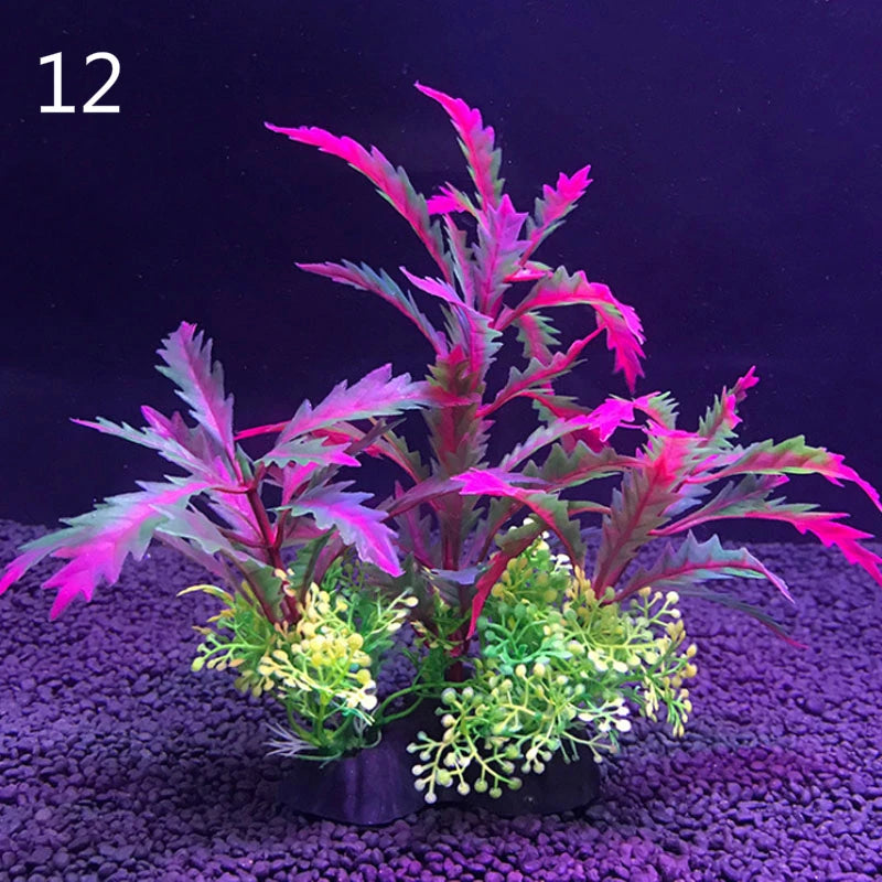 Artificial Aquarium Decor Plants Water Plastic Ornament Aquatic Plant Fish Tank Grass Decoration Accessories 14Cm 12 Kinds
