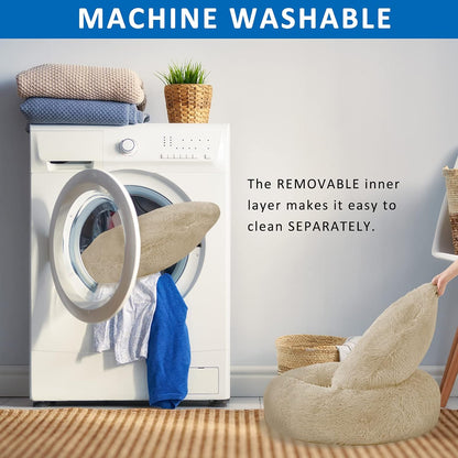 Washable round Bed for Large Dogs, Donut-Shaped Calming Cuddler for Medium Dogs, Comfy