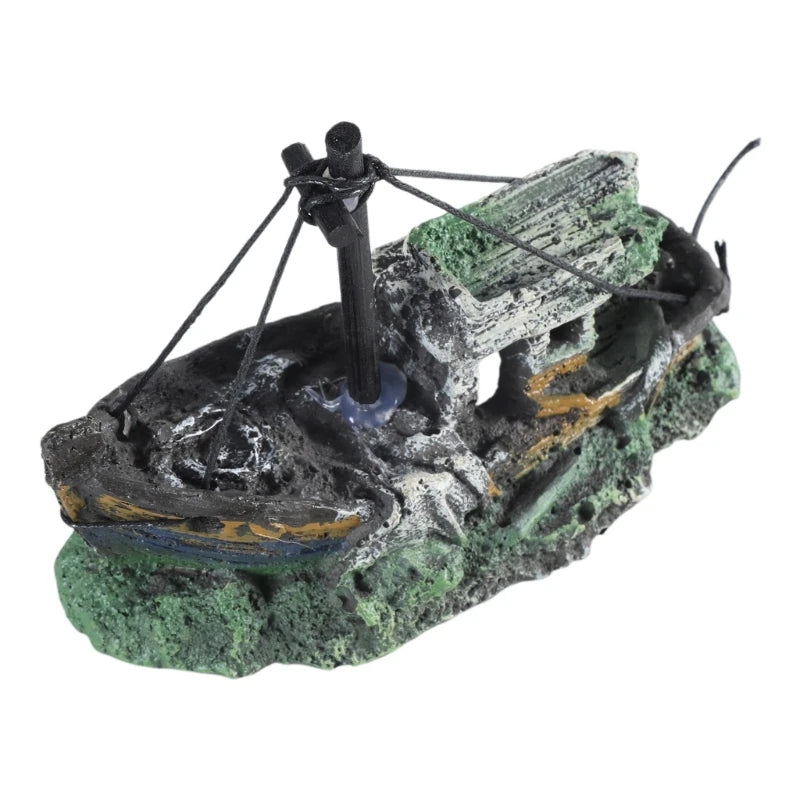 Aquarium Sunken Ship Decoration Resin Fishtank Ornaments Hideout for Hermit 12.5*6*10Cm Mini Retro Boat Statues