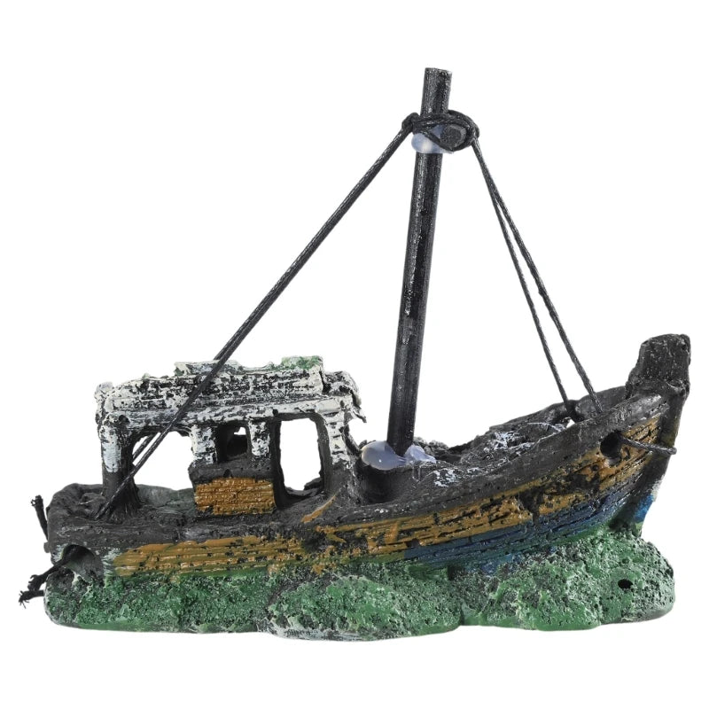 Aquarium Sunken Ship Decoration Resin Fishtank Ornaments Hideout for Hermit 12.5*6*10Cm Mini Retro Boat Statues