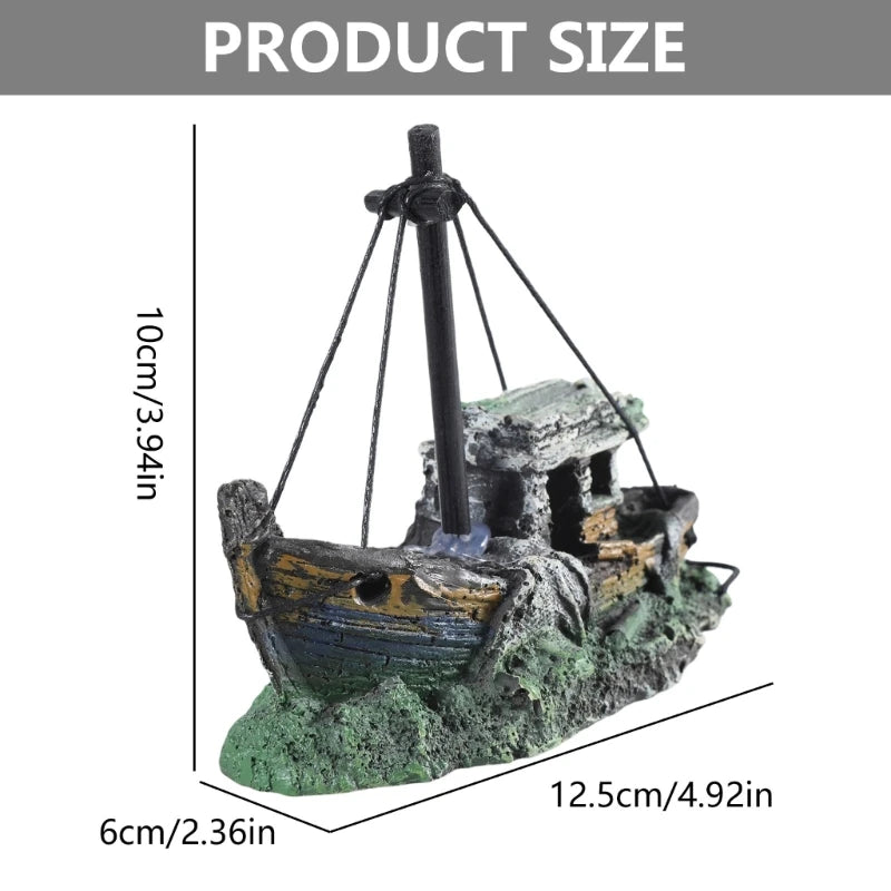 Aquarium Sunken Ship Decoration Resin Fishtank Ornaments Hideout for Hermit 12.5*6*10Cm Mini Retro Boat Statues