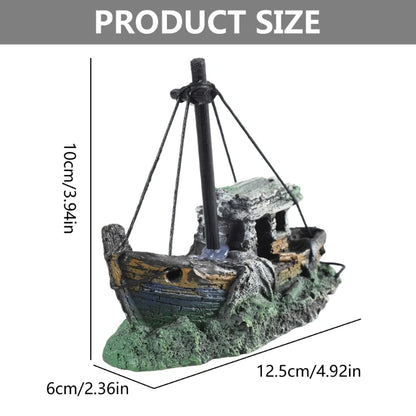 Aquarium Sunken Ship Decoration Resin Fishtank Ornaments Hideout for Hermit 12.5*6*10Cm Mini Retro Boat Statues