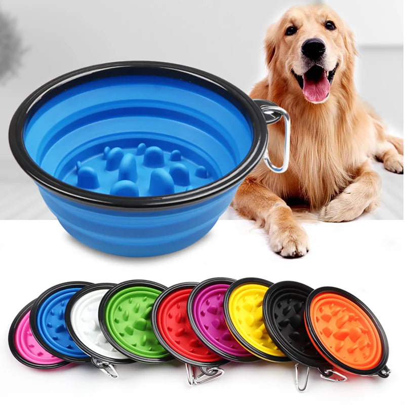 1L Travel Small Big Dog Slow Food Bowl for Dogs Flodable with Buckle Pet Feeder Puppy Dog Cat Bowls Pets Products Gamelle Chien