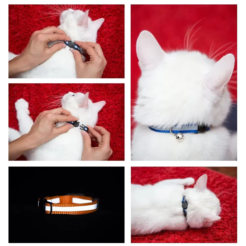 Breakaway Cat Collar with Bell Adjustable Safety Buckle Collar for Boys & Girls Kittens Pet Puppy Dog Small Cat Nylon Neck Strap