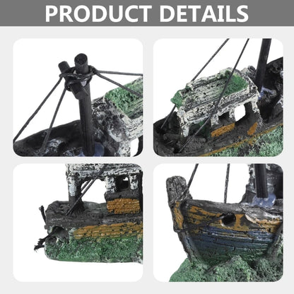 Aquarium Sunken Ship Decoration Resin Fishtank Ornaments Hideout for Hermit 12.5*6*10Cm Mini Retro Boat Statues